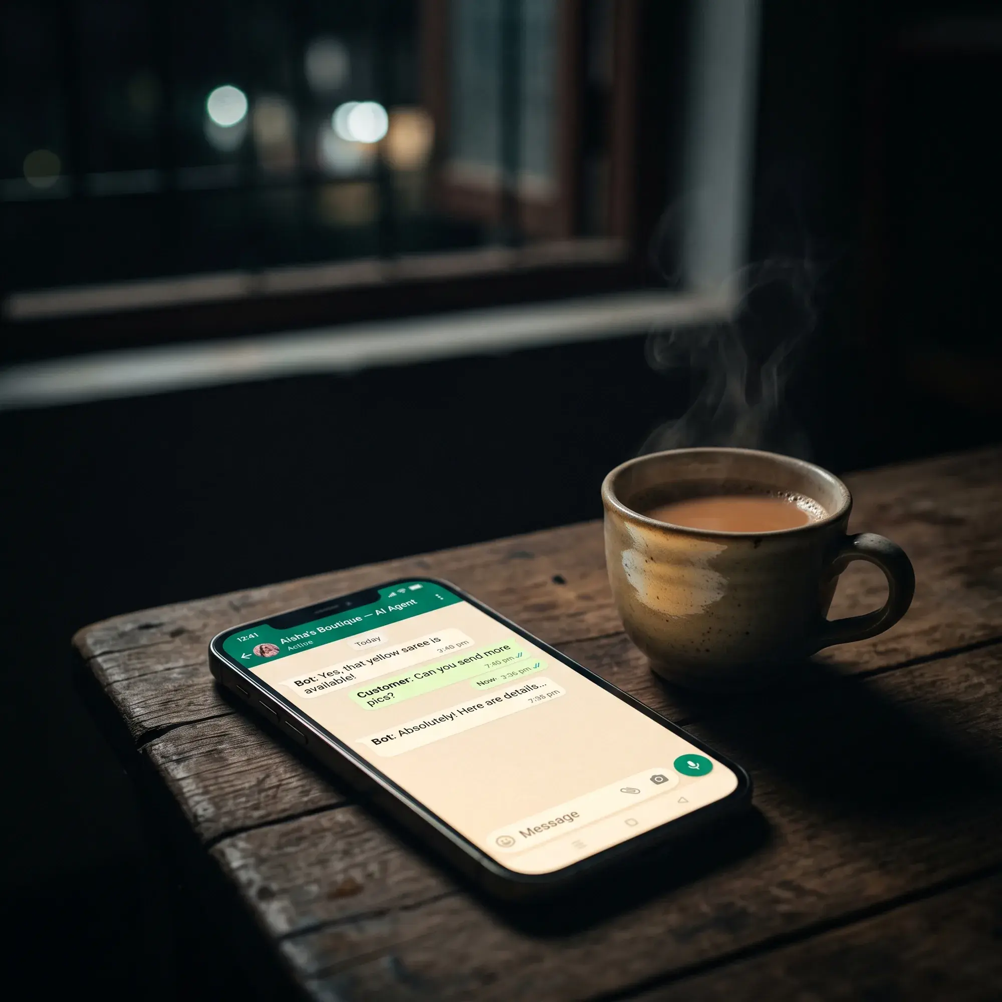 A seller's phone showing the AI agent replying at night